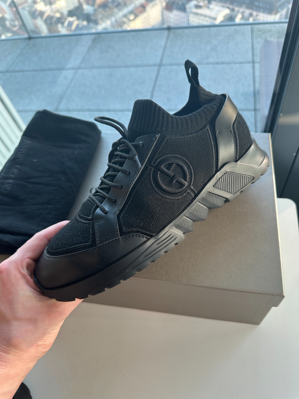 Giorgio Armani knit and leather sneakers 41.5 image 3