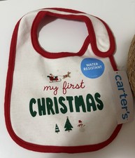 Carter's My First Christmas Water Resistant Cotton Bib White Red Green