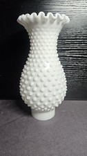 Fenton Milk Glass Hobnail Double Crimped Ruffle Chimney Lamp Shade 2 1/8" Fitter