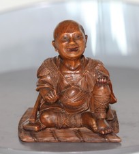 antique Japanese carved Okimono statue of a carpenter. 19th century. Meiji. RARE