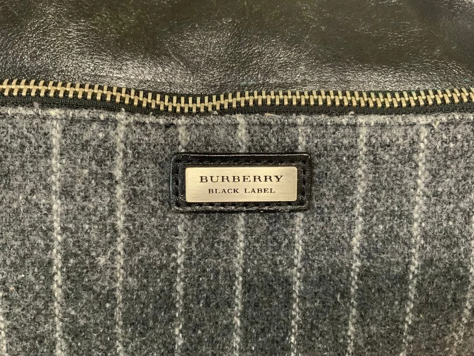 BURBERRY BLACK LABEL Wool Leather Stripe Shoulder Bag Adjustable Strap #EK ZIA - Image 4 of 4