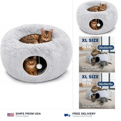 Large Cat Donut Tunnel Bed - Cat Tunnels for Indoor Cats - Circle Hideaway wi...