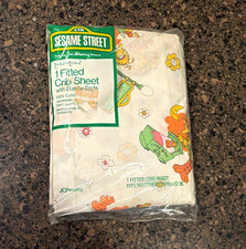 Vintage Sesame Street Toddletime Fitted Crib Sheet Cotton White Multicolor