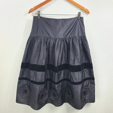 Vintage Y2K black silk and velour a-line flower skirt from Nanette Lepore S-M