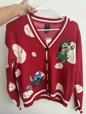 Disney Lilo  Stitch Cardigan Red Leaf Knit Sweater BoxLunch Exclusive Size XS