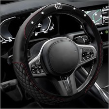 15 Inch Diamod Crown Leather Steering Wheel Cover Sparkly Cryst Color Black 15 Inch Diamod Crown Leather Steering Wheel Cover Sparkly Cryst Color Black