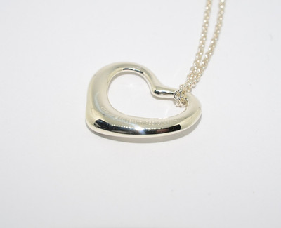 Echte Tiffany & Co. Elsa Peretti offenes Herz 22 mm Halskette 16'' Sterlingsilber #1
