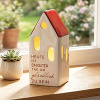Led Haus Weiß Rot Porzellan Tischdeko Spruch Deko Aufsteller Schriftzug Licht