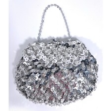 Vintage Sequin Silver Clutch Handmade in Hong Kong Evening Cocktail Sparkly
