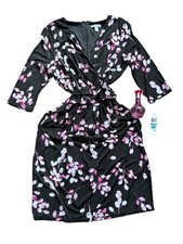 Linea Donatella Floral Satin Kimono Robe Black Pink White Belted M
