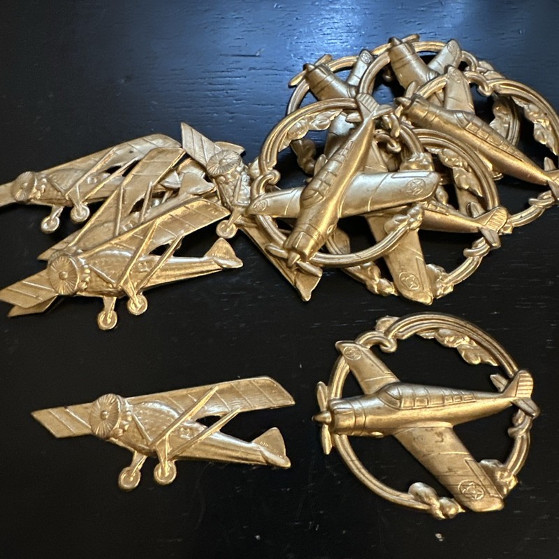 Lot Of Vintage Brass Stamped Findings 6 Spirit Of Saint Louis 6 WWII Fighter