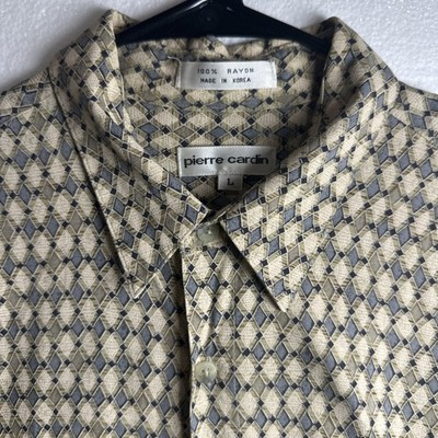 VTG Pierre Cardin Shirt Mens L / Large Brown Tan Blue Short Sleeve Button Up