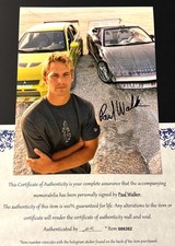 Paul Walker Signed 8x10 Photo Autograph, With COA Letter Fast And The Furious