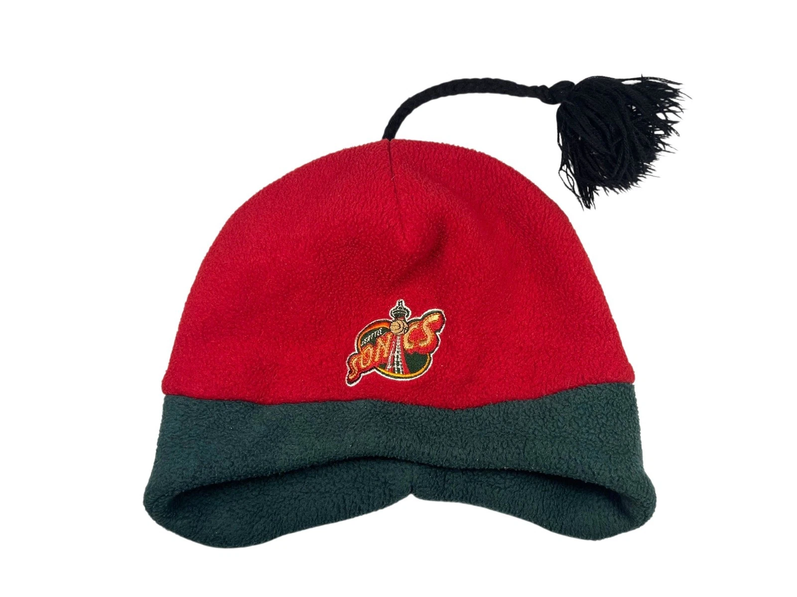 Vtg 90s SEATTLE SUPER-SONICS Red Warm FLEECE NBA BEANIE Winter Hat Ski Fan Cap