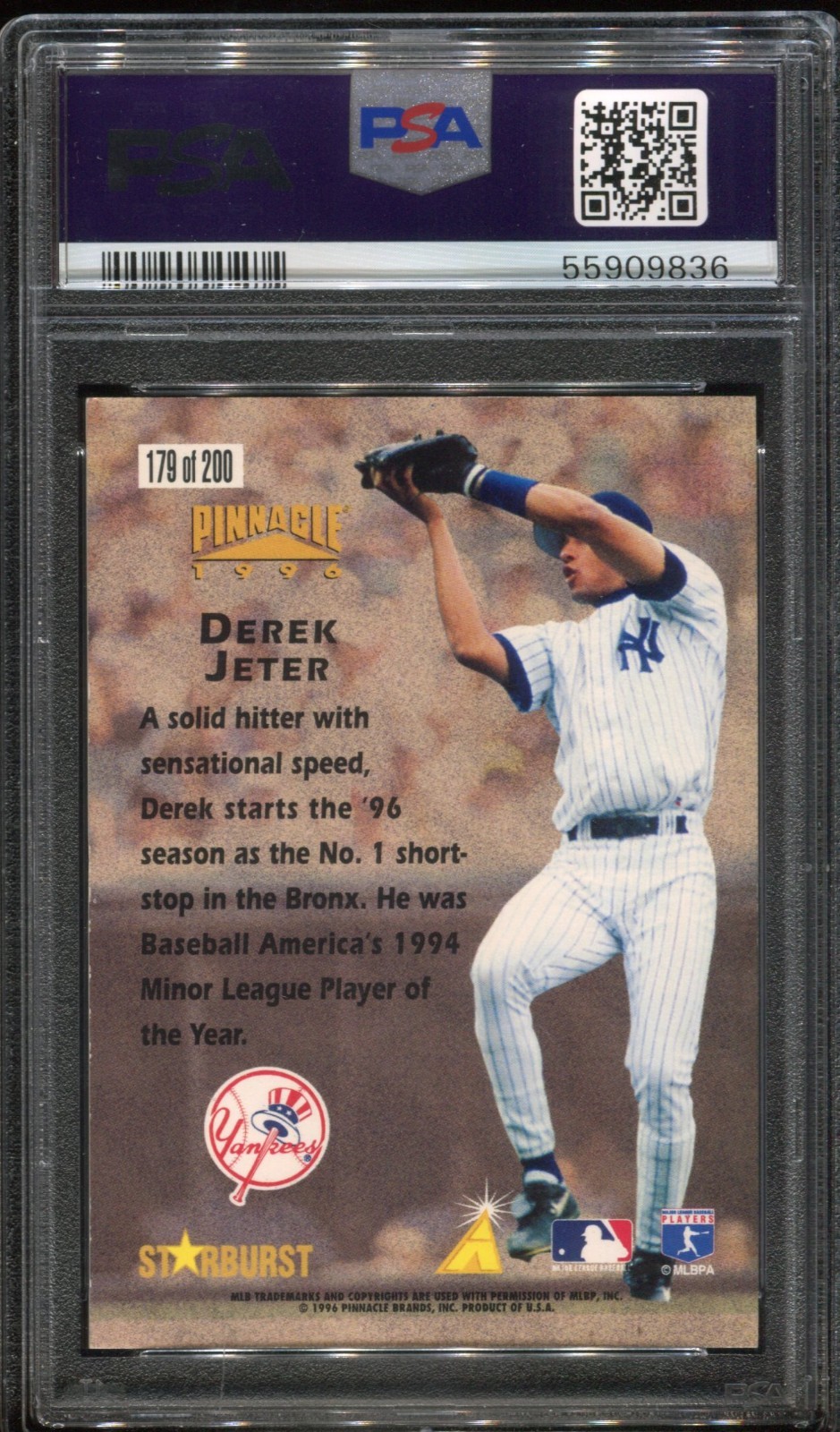 1996 Pinnacle Derek Jeter Starburst #179 HOF PSA 7 view 2