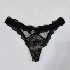 Victoria's Secret Dream Angel Women's Black Mesh Floral Lace Thong Bow M