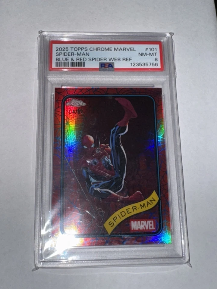 Spider-Man Blue & Red Spider Web  /62 PSA 8 2025 Topps Chrome Marvel - Image 3 of 4