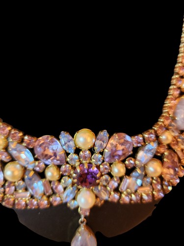 Vintage Signed Hobe Rhinestone Necklace Purple Sparkling Statement Jewelry - Picture 7 of 12
