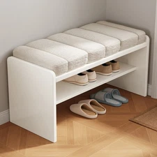 3-Tier Shoe Storage Bench with Soft Cushion Ottoman Shoe Rack for Entryway Beige