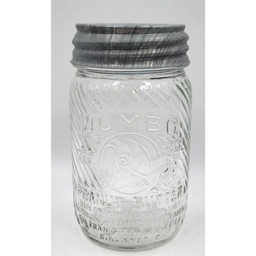 Vintage Jumbo Brand Peanut Butter Jar 1 LB w/ Ball Lid Embossed Glass