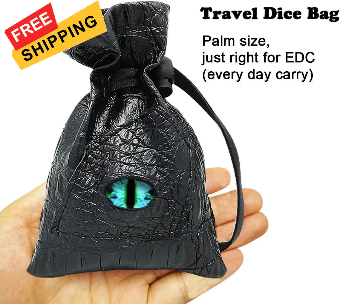 Haxtec Dragon Eye Dice Bag Drawstring Leather DND Small, Blue Green 