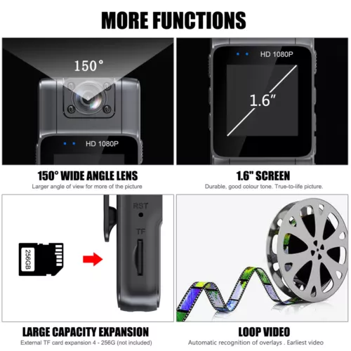 20-hour 1080P Camcorder Mini Police Body Camera HD 180° Video DVR IR Night Cam - Bild 11 von 15