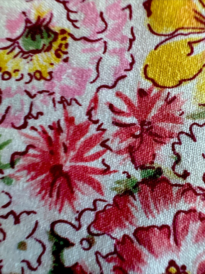 Vtg Cotton Floral Fabric W44”x1) 2.4Y;2) 1Y; Gold Buttercups; Pink&Red Carnation - Image 4 of 4