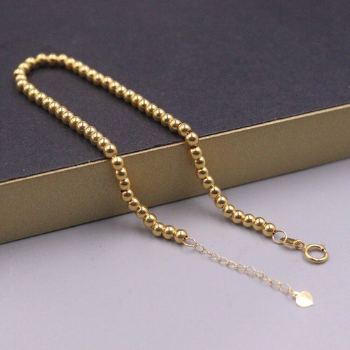 Pure Au750 18K Yellow Gold Chain Smooth Beads Link Bracelet 1.8-2g 6.7-7.8inch - Picture 6 of 6