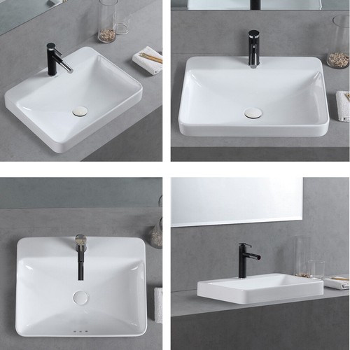 23" Rectangular Drop in Bathroom Vanity Sink with Overflow and Faucet Hole White - Picture 6 of 6