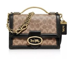 NWT Coach 1941 Riley top handle 22 in Black/Tan/Gold Signature canvas Crossbody