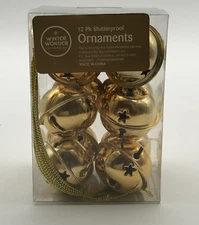 Christmas Winter Wonder Lane 12 Pack Shatterproof Ornaments Jingle Bells Gold