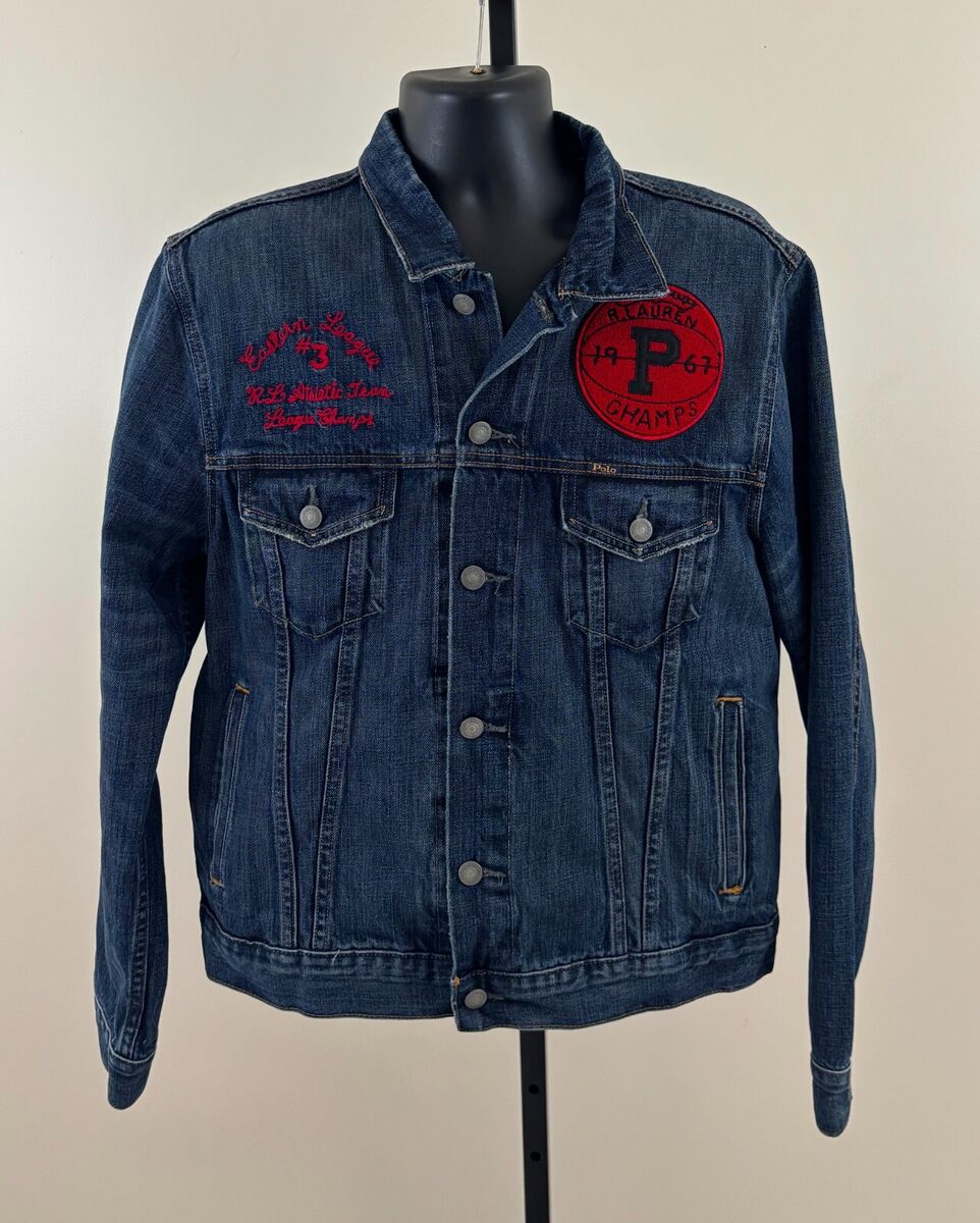 POLO RALPH LAUREN Mens Large Denim Embroidered 1967 Varsity POLO RALPH LAUREN Mens Large Denim Embroidered 1967 Varsity