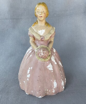 Vintage Chalkware Gypsum Victorian Lady Figurine Statue Sculpture Doorstop Pink