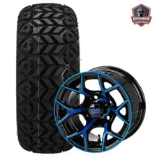 12" Ninja Blue & Black Golf Cart Wheels on Tires Combo (20x10-12) Set of 4