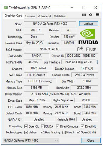 NVIDIA RTX4060 8GB Gaming Graphic Card GPU 2 slots Turbo Founders Edition (oem) - Picture 7 of 7