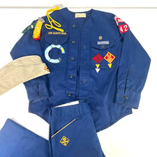 60's Boys Scouts Of America Mixed Lot Patches Pins Pant Shirt Men's Navy Blue