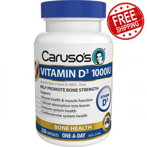 Carusos Vitamin D3 1000iu 250 Capsules Muscle Mineralization Heart Health - Picture 1 of 2