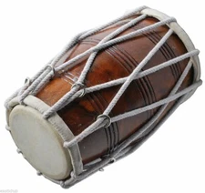 Instrument Handmade Wooden Dholak Drum Through Rope.