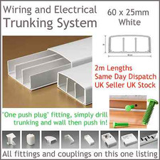 WHITE ELECTRICAL TRUNKING SYSTEM CABLE DUCTING WIRING CONDUIT 60 X 25MM 2M LONG