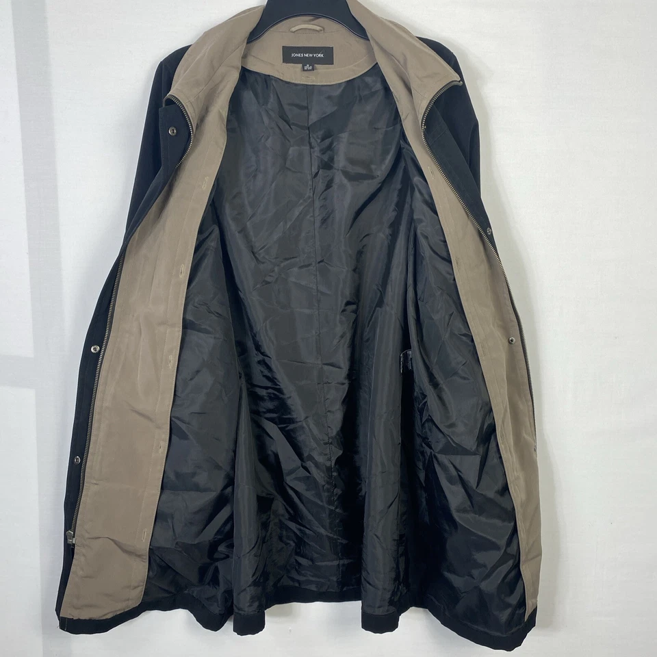 Jones New York Raincoat Women Black Pockets Water Resistant Hooded Full Zip - Image 3 of 4