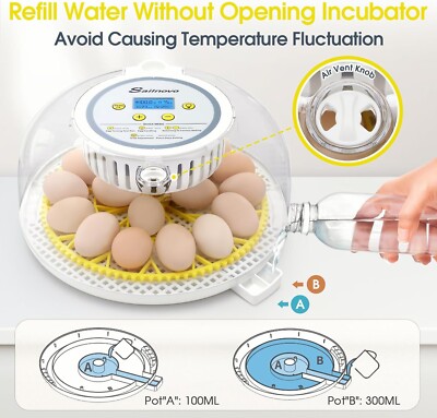 18 Egg Incubator for Hatching Chick with Automatic Turning & Stop, Egg Candler 