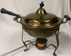 Vintage Chafing Dish Copper Enamel Handled Pan Burner