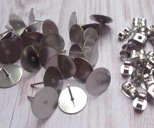 50x Stud Flat Earring Posts Blanks 3-10mm & Backs: 316 Surgical Stainless Steel - Picture 13 of 13