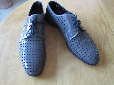 men's POLLINI Italy GRAY Leather Perforated Lace Up Shoes w box 44 / US 11