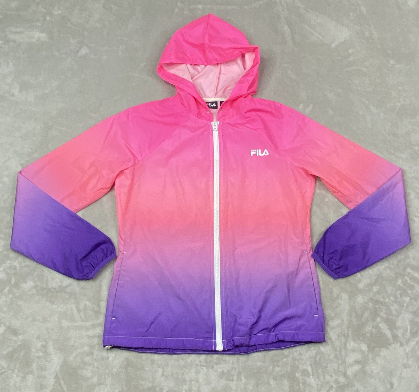 Giacca a vento Fila Sport viola rosa donna cappuccio running. Taglia XS