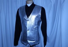 ZHELIN Silver Metallic Solid Nylon Men Formal Waistcoat Vest Size M