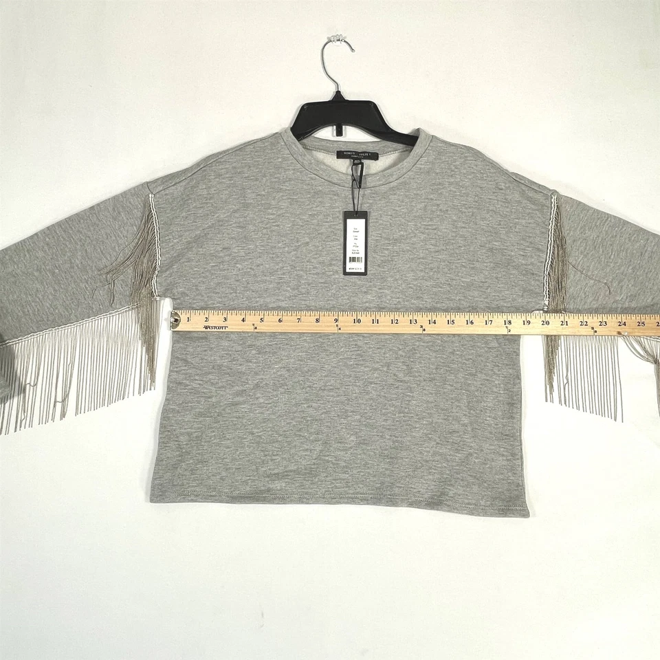 Romeo Juliet Metallic Fringed Sweatshirt Women X-Small Long-Sleeve Fleece Gray - Image 3 of 4