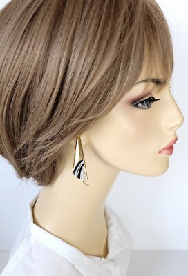 ARTIFACTS Gold Tone Black Enamel Clear Rhinestone Triangle Arrowhead Earrings 