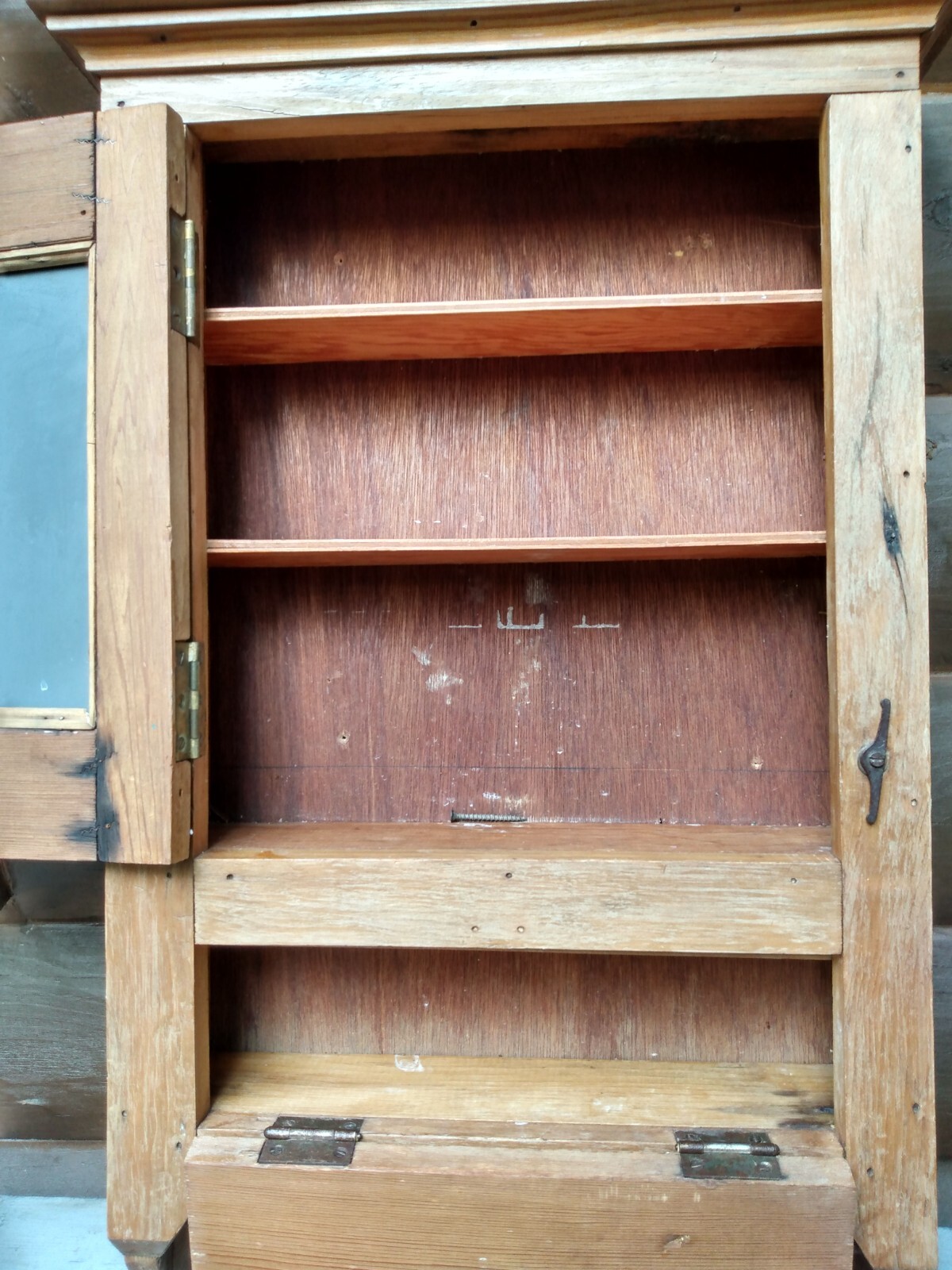 Primitive Antique Wood Wall Hanging Medicine & Towel Bar Spice