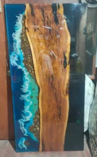 Ocean Design Epoxy Resin Dining Coffee Table Top Live Edge Table Top Home Decor